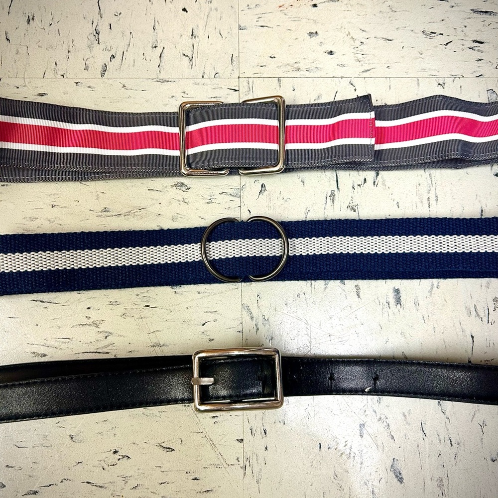Stylish 3 Pack Striped and Solid Belts Bundle